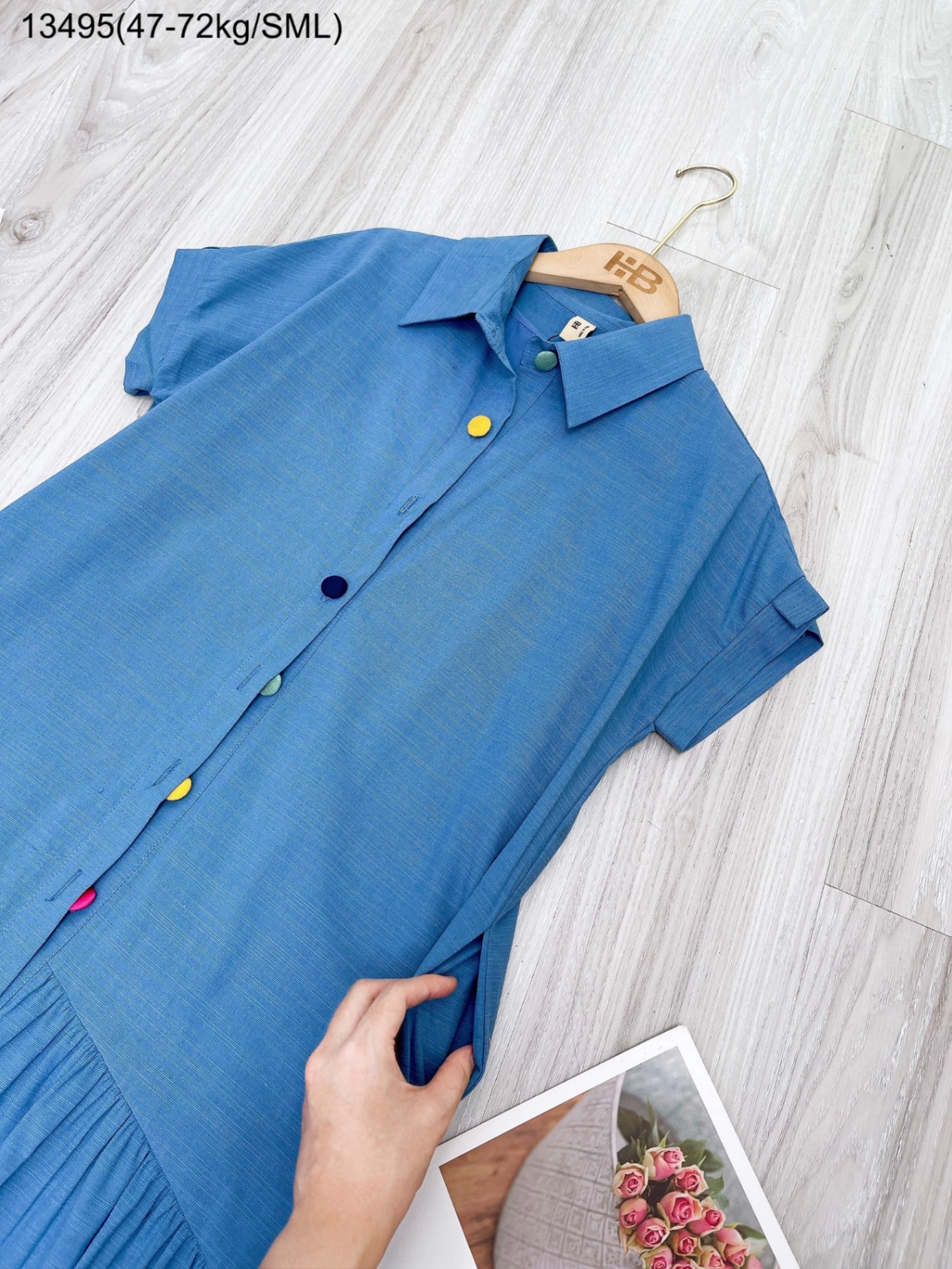 Đầm sơ mi linen phối tầng