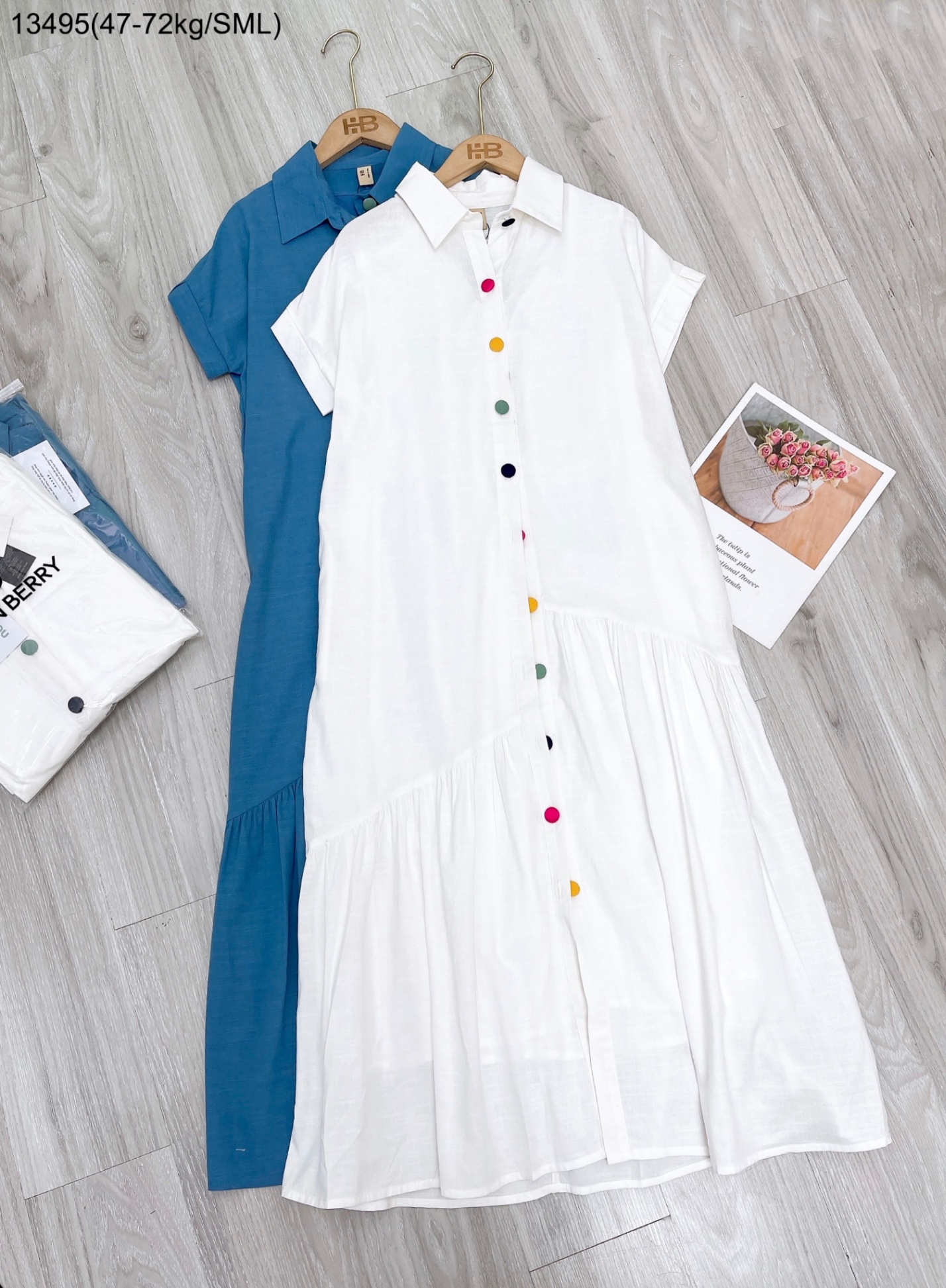 Đầm sơ mi linen phối tầng