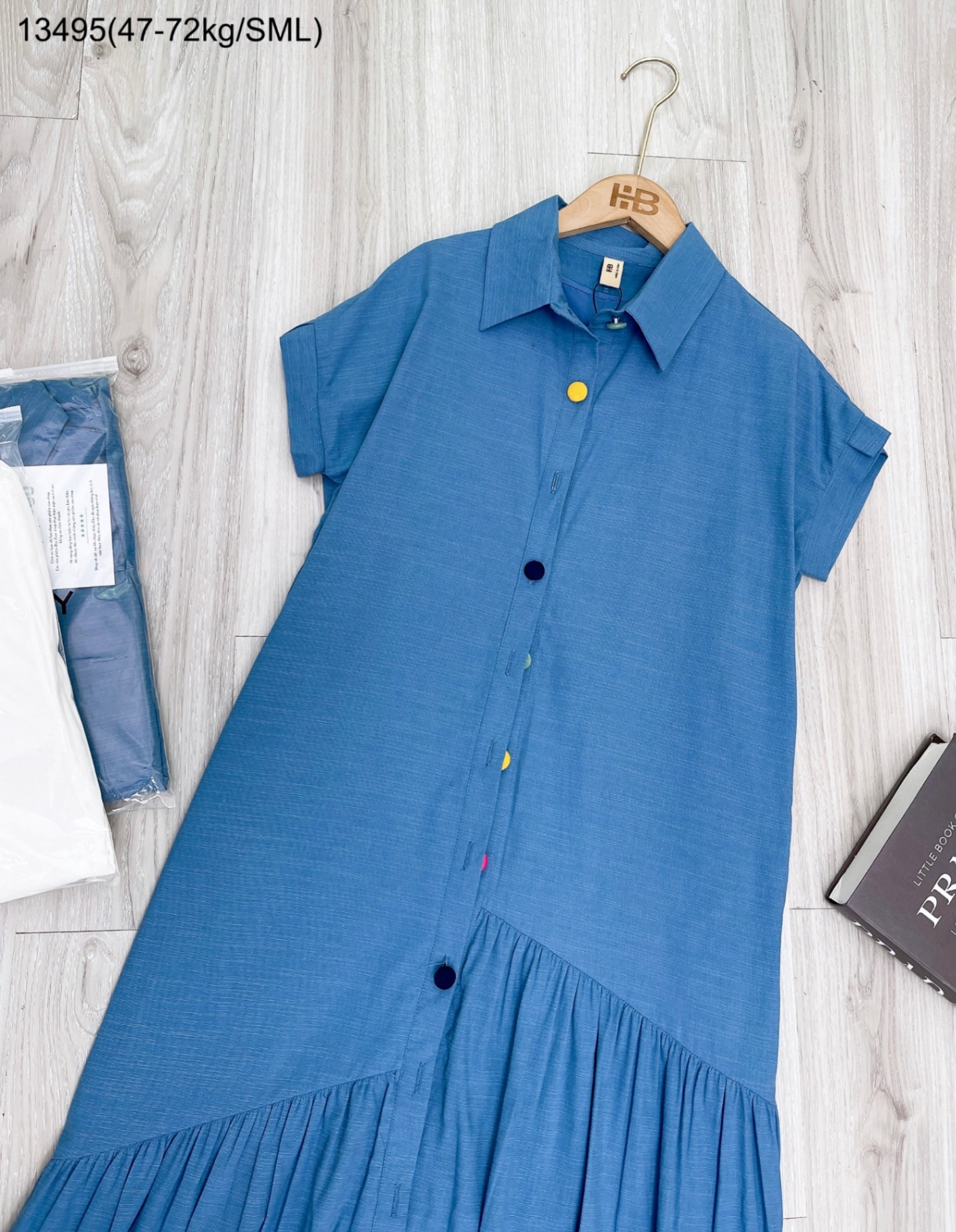 Đầm sơ mi linen phối tầng
