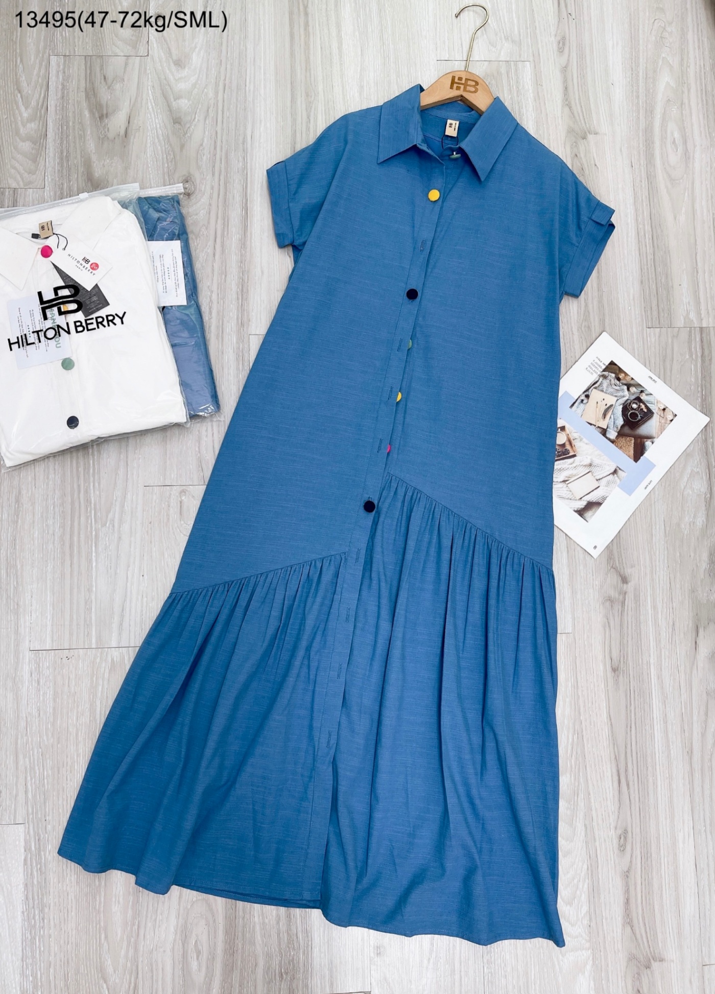 Đầm sơ mi linen phối tầng