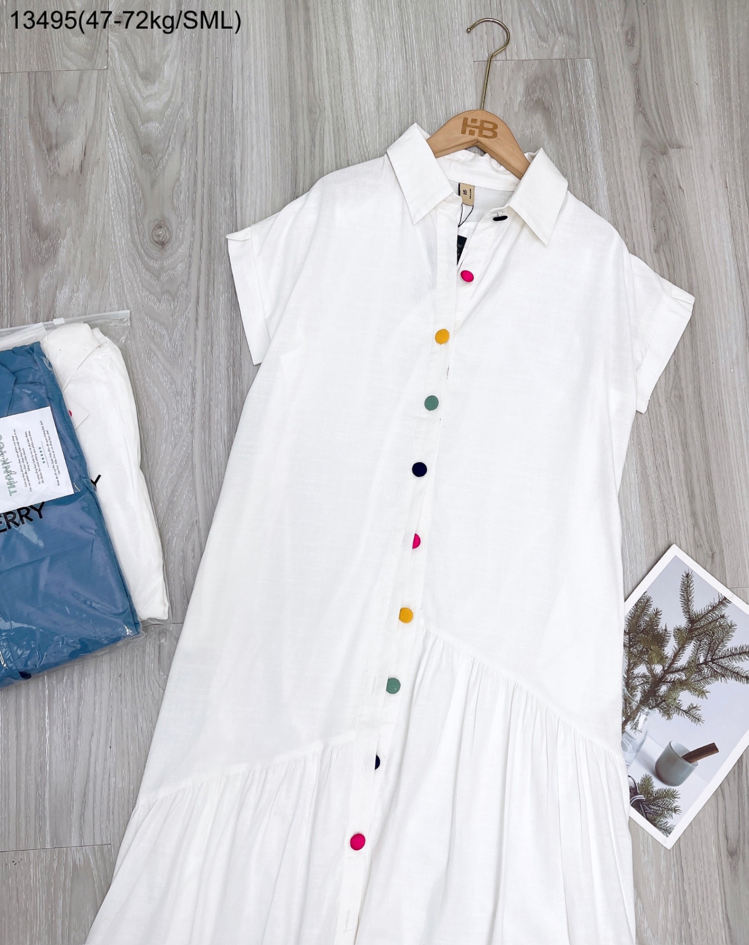 Đầm sơ mi linen phối tầng