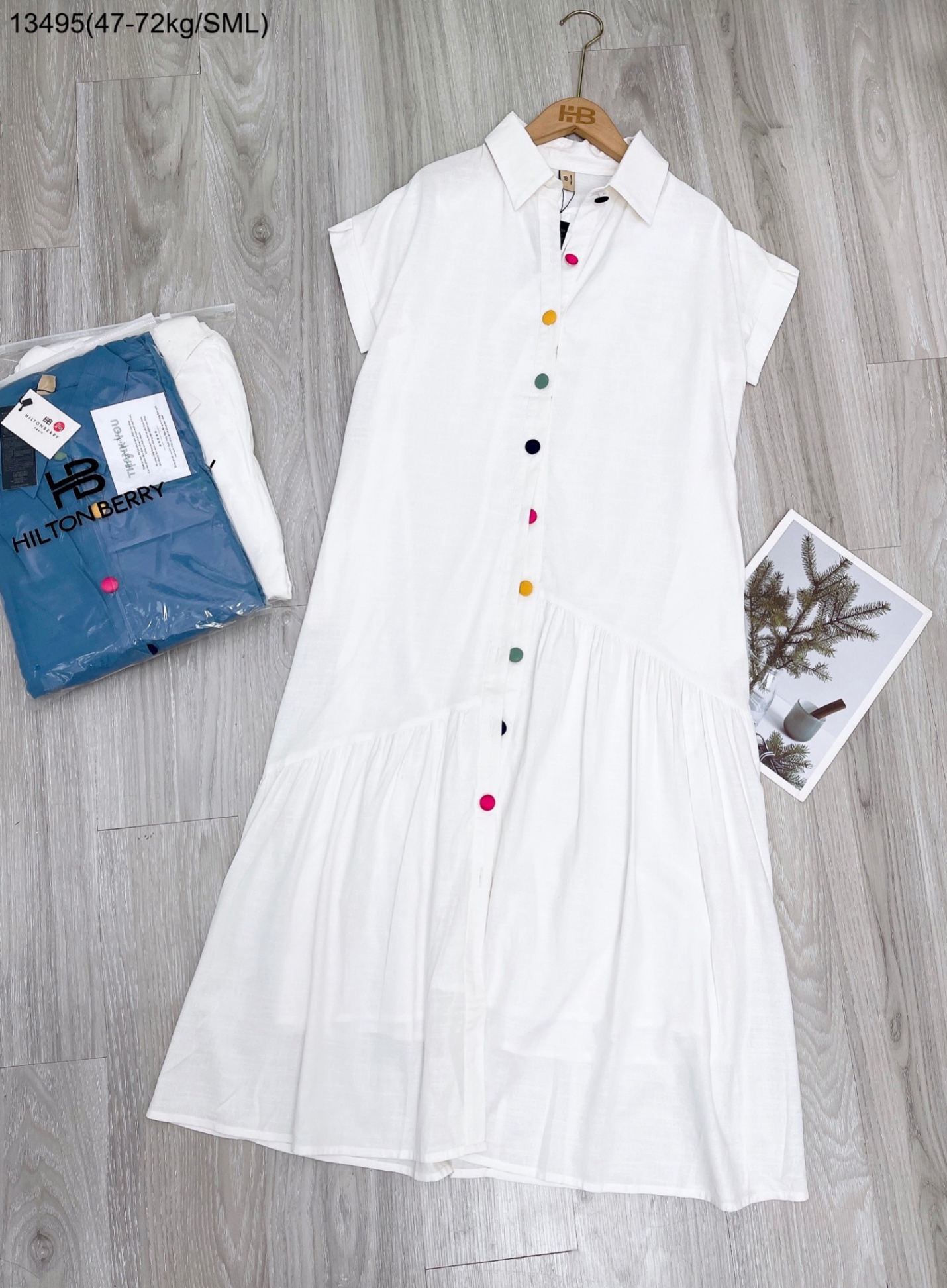 Đầm sơ mi linen phối tầng