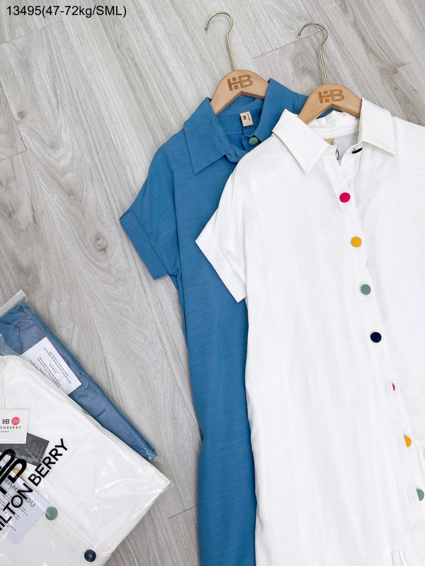 Đầm sơ mi linen phối tầng
