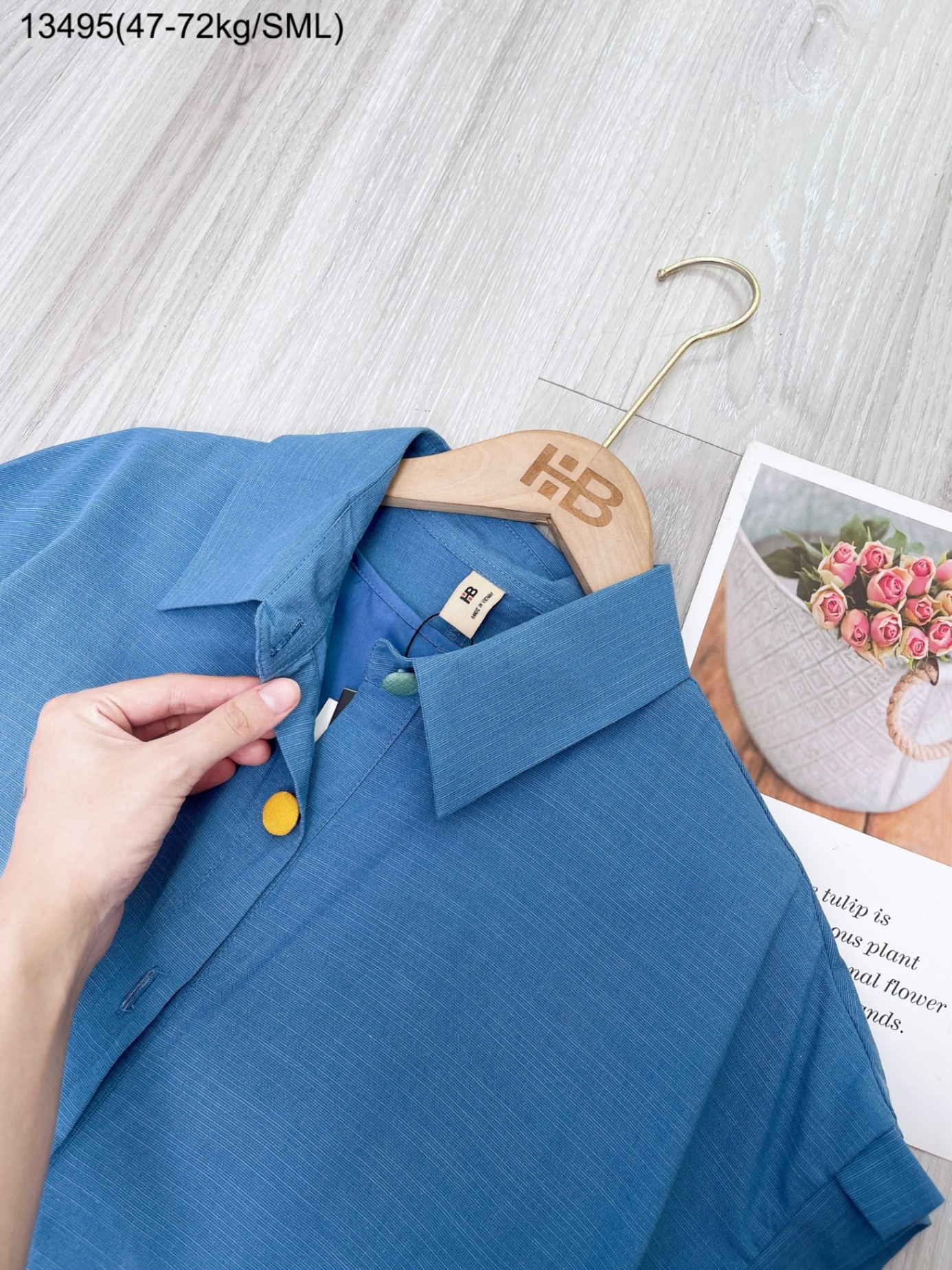 Đầm sơ mi linen phối tầng