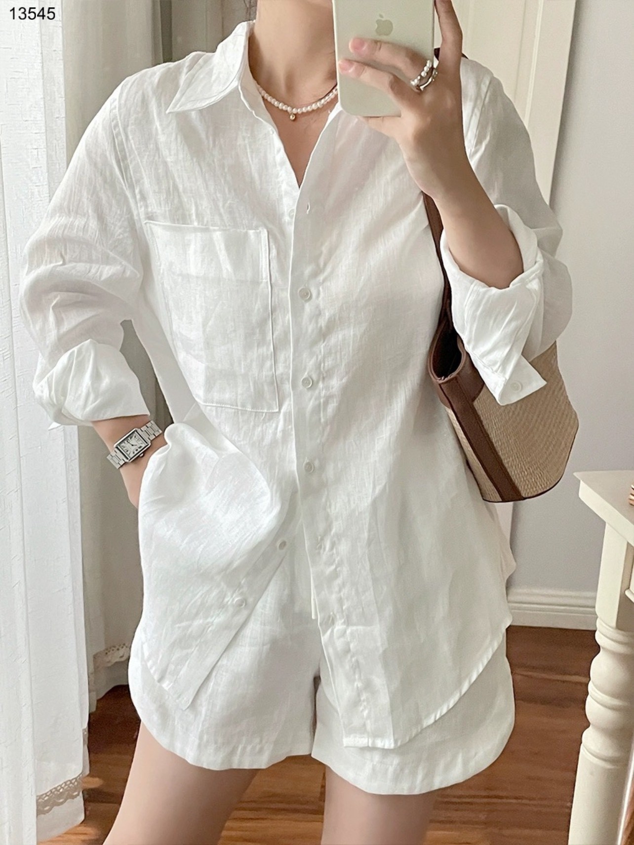 Set sơ mi túi ngực mix short