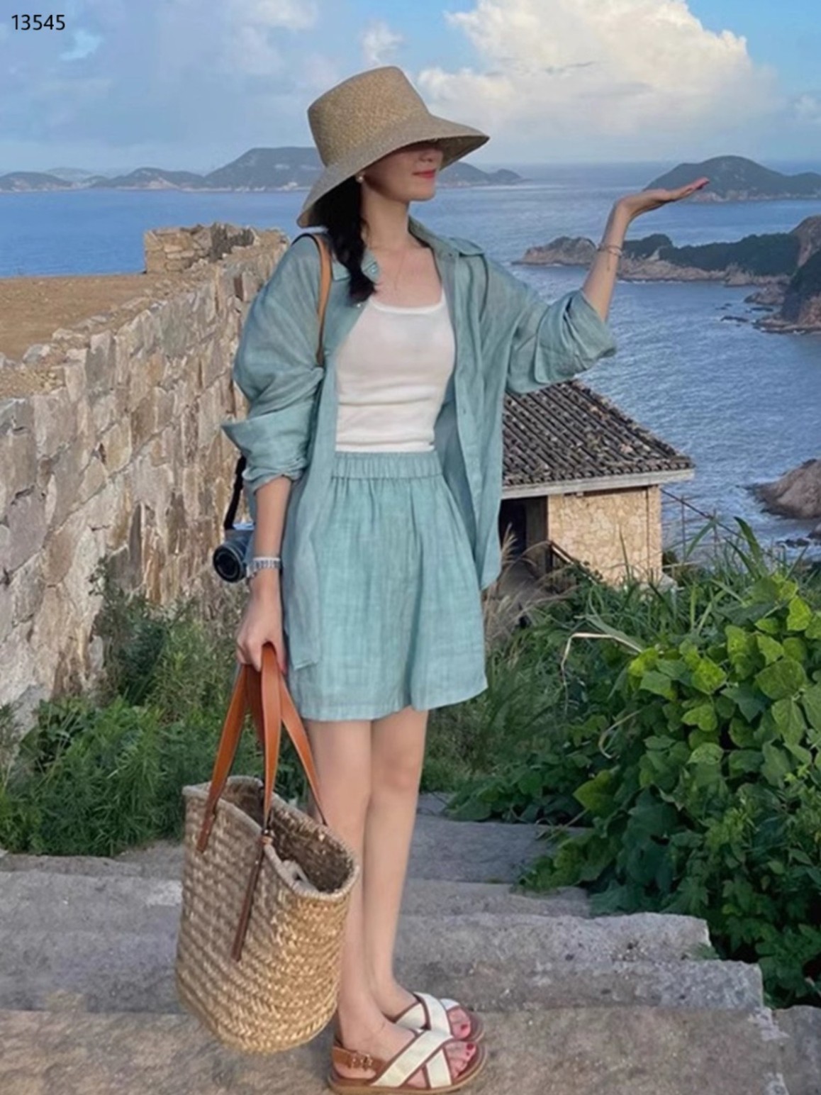 Set sơ mi túi ngực mix short