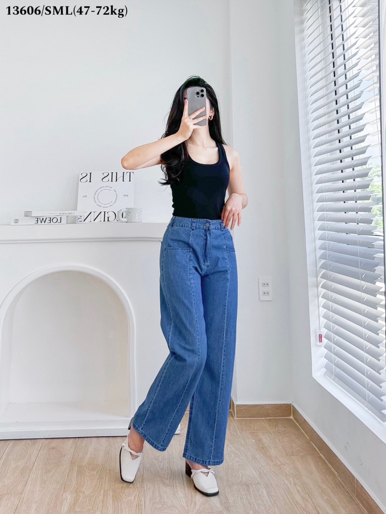 Quần jean nữ ống đứng cạp cúc bán chun