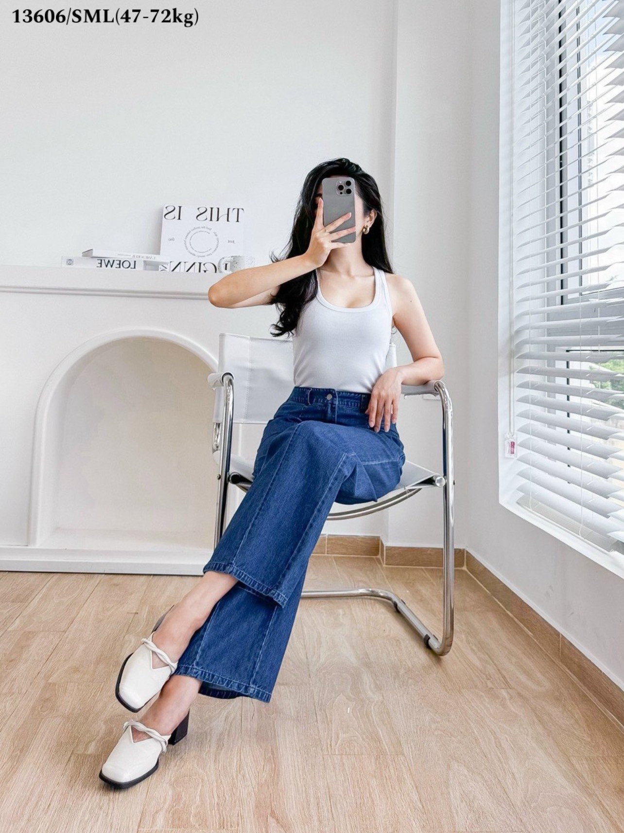 Quần jean nữ ống đứng cạp cúc bán chun