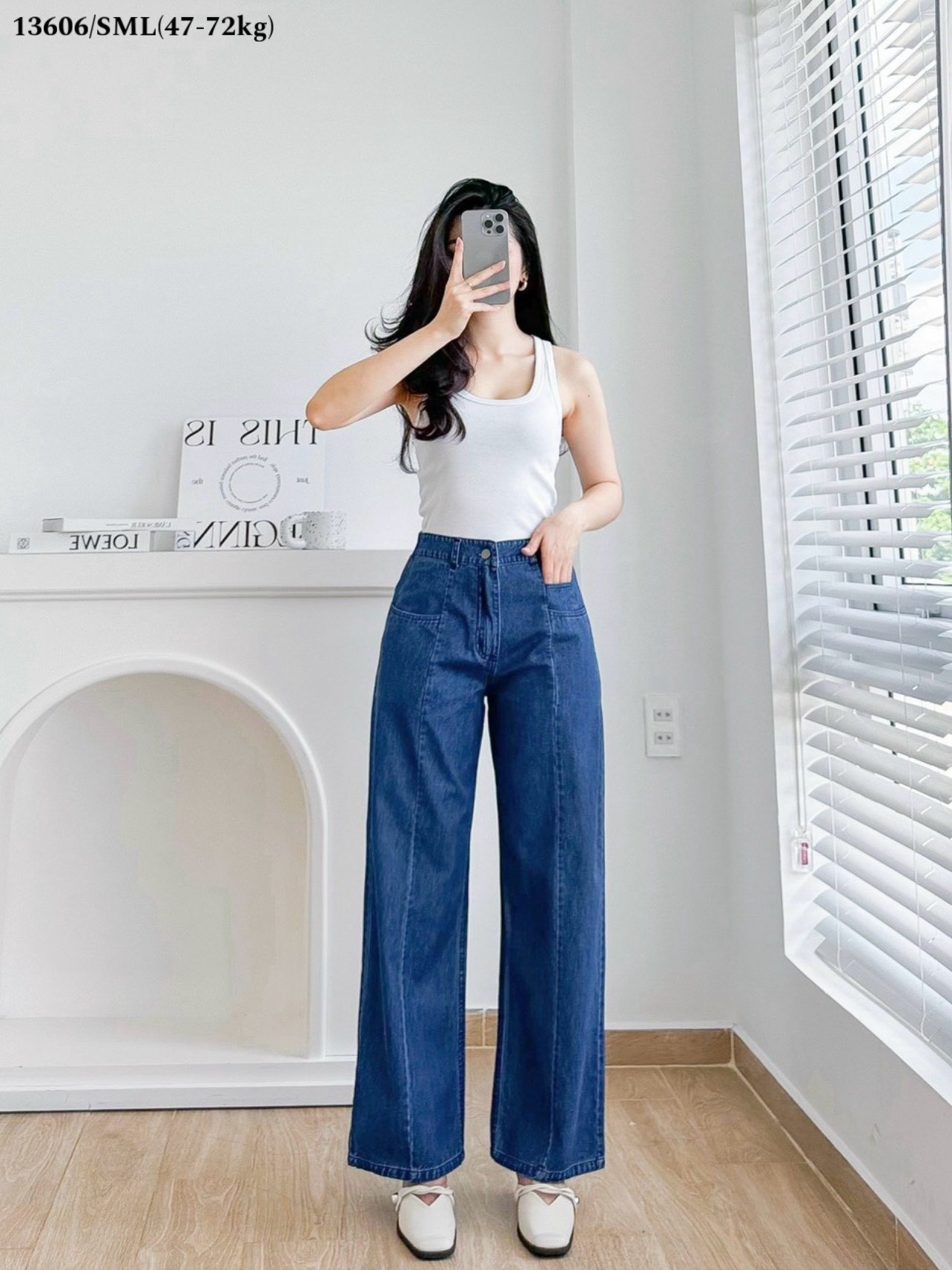 Quần jean nữ ống đứng cạp cúc bán chun