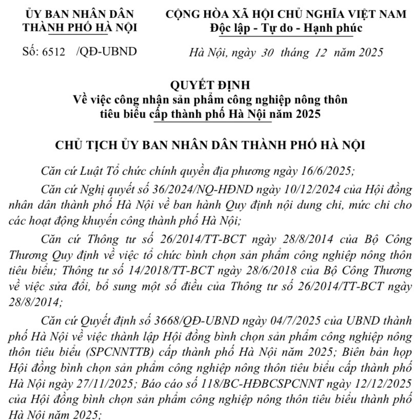 Gốm Tre Việt được UBND Thành phố Hà Nội công nhận 02 sản phẩm công nghiệp nông thôn tiêu biểu cấp Thành phố năm 2025