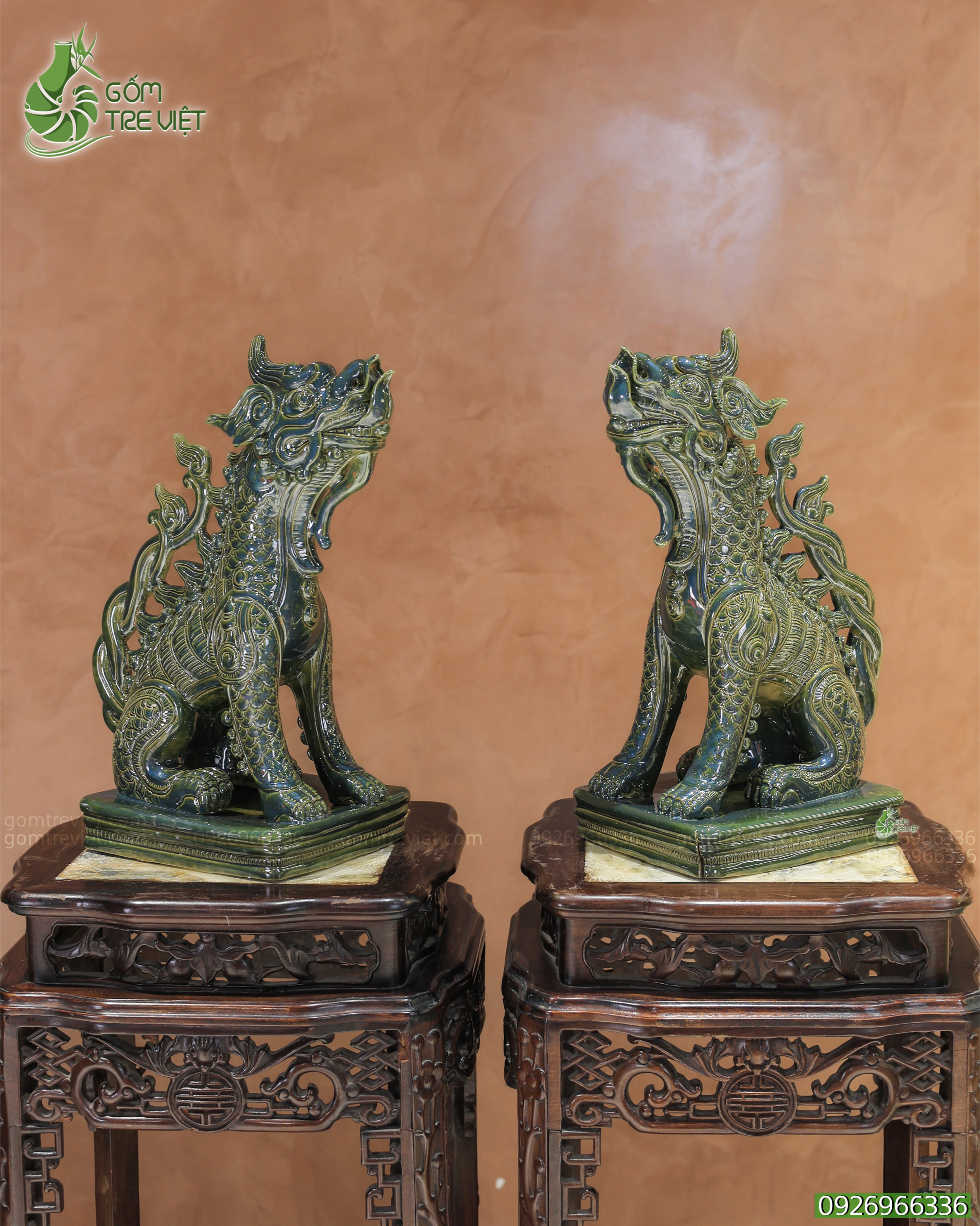 Đôi Nghê H63 men xanh ngọc lục bảo