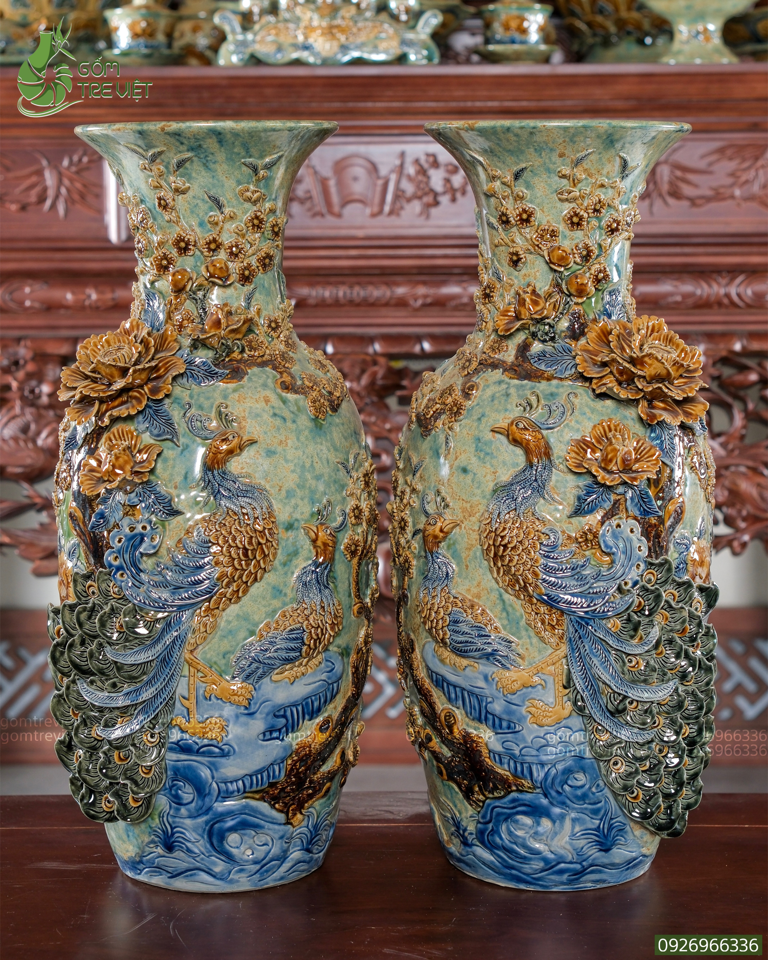 Lọ Lộc Bình H60 “Công Danh Phú Quý” đắp nổi kênh bong