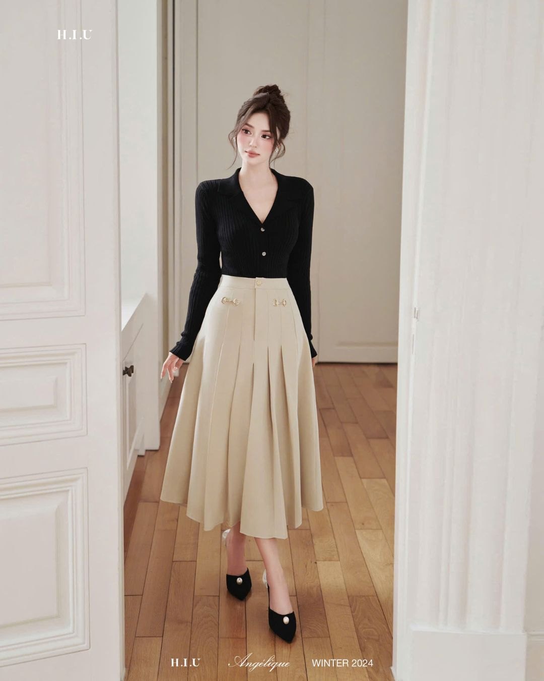 Chân váy dáng dài Jena skirt đính khuy hợp kim cao cấp HIU design