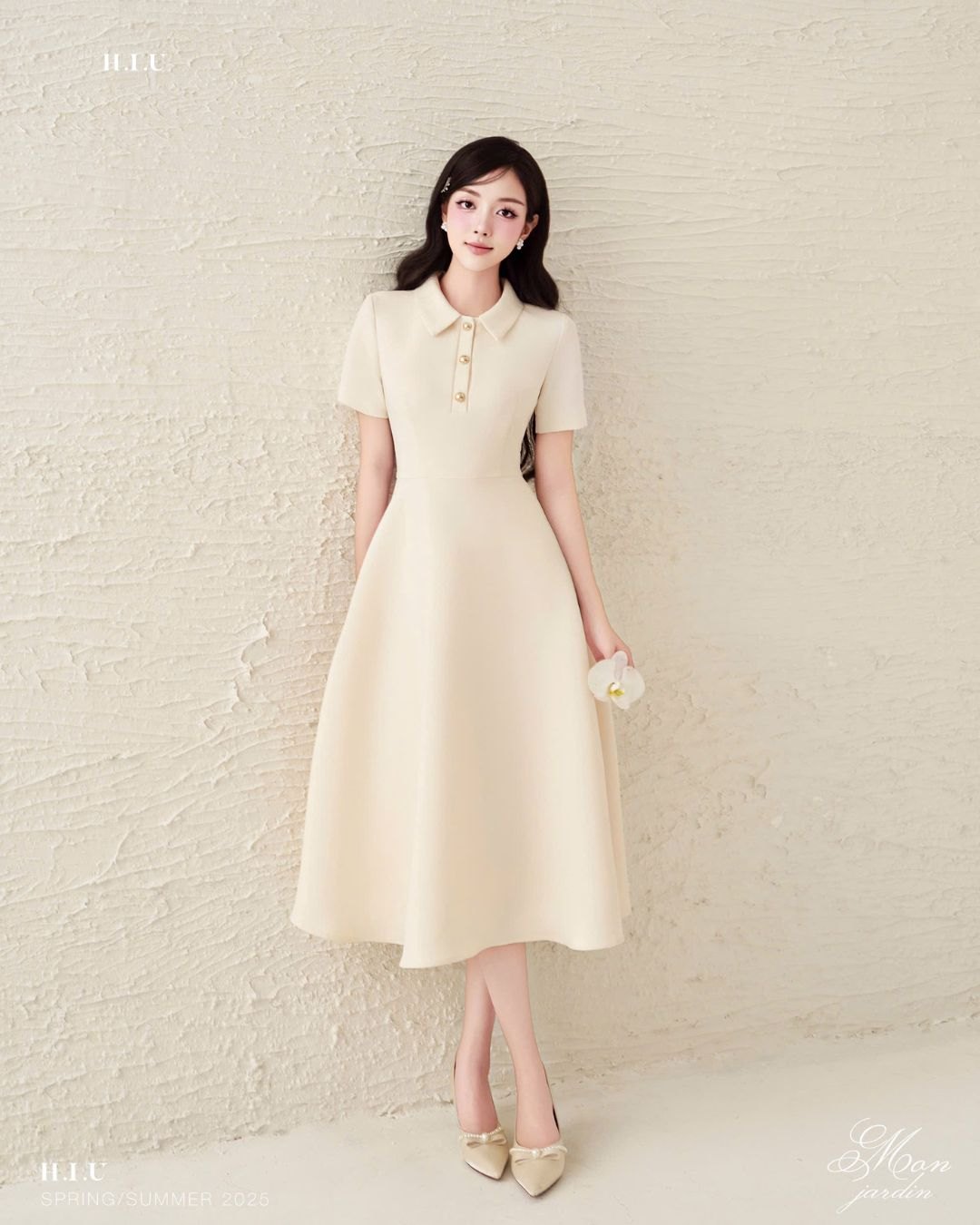 Váy nữ basic midi chất liệu text hàn Lena dress HIU design