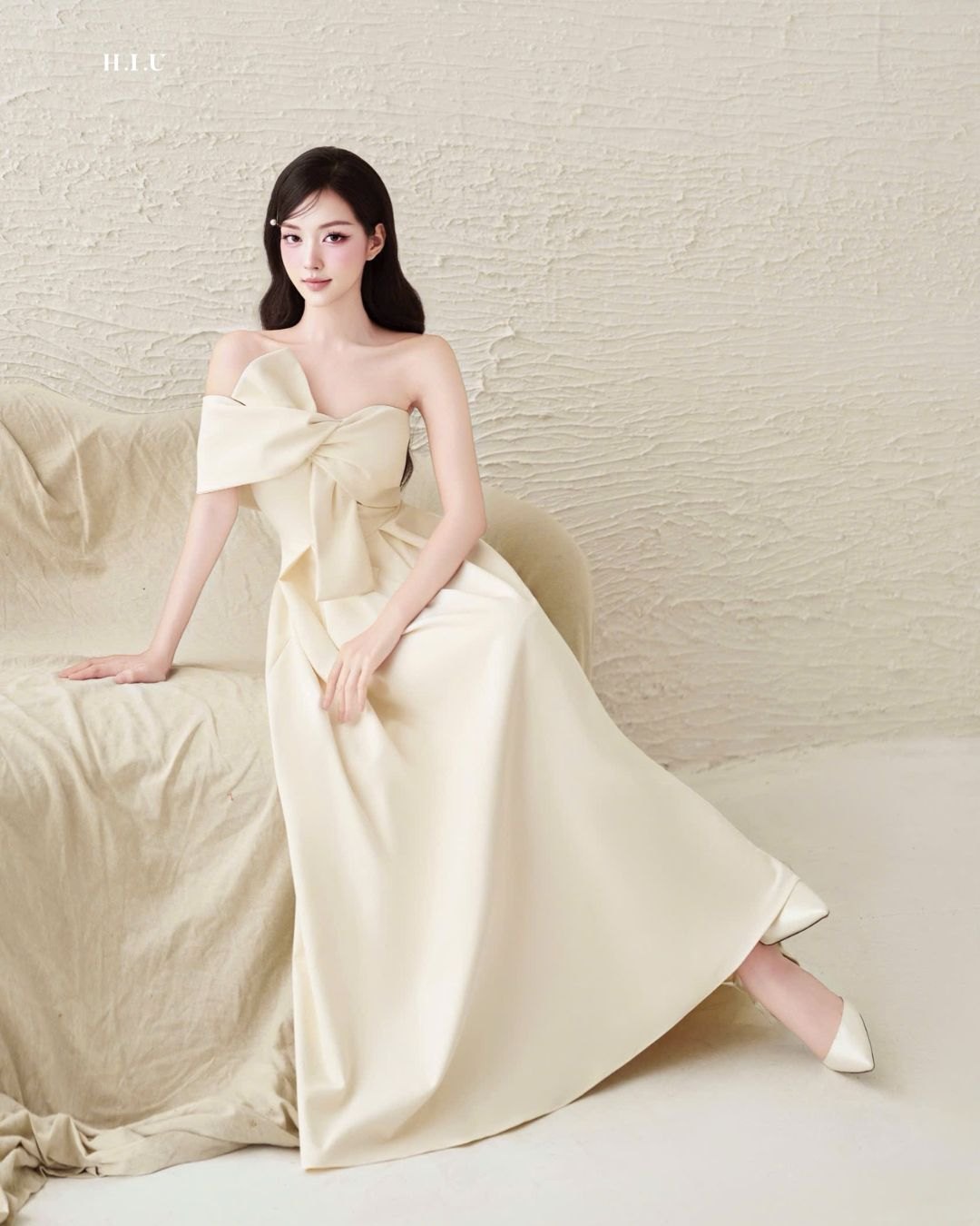 Váy tiệc nữ cup ngực Méli Dress text chun hàn midi HIU design