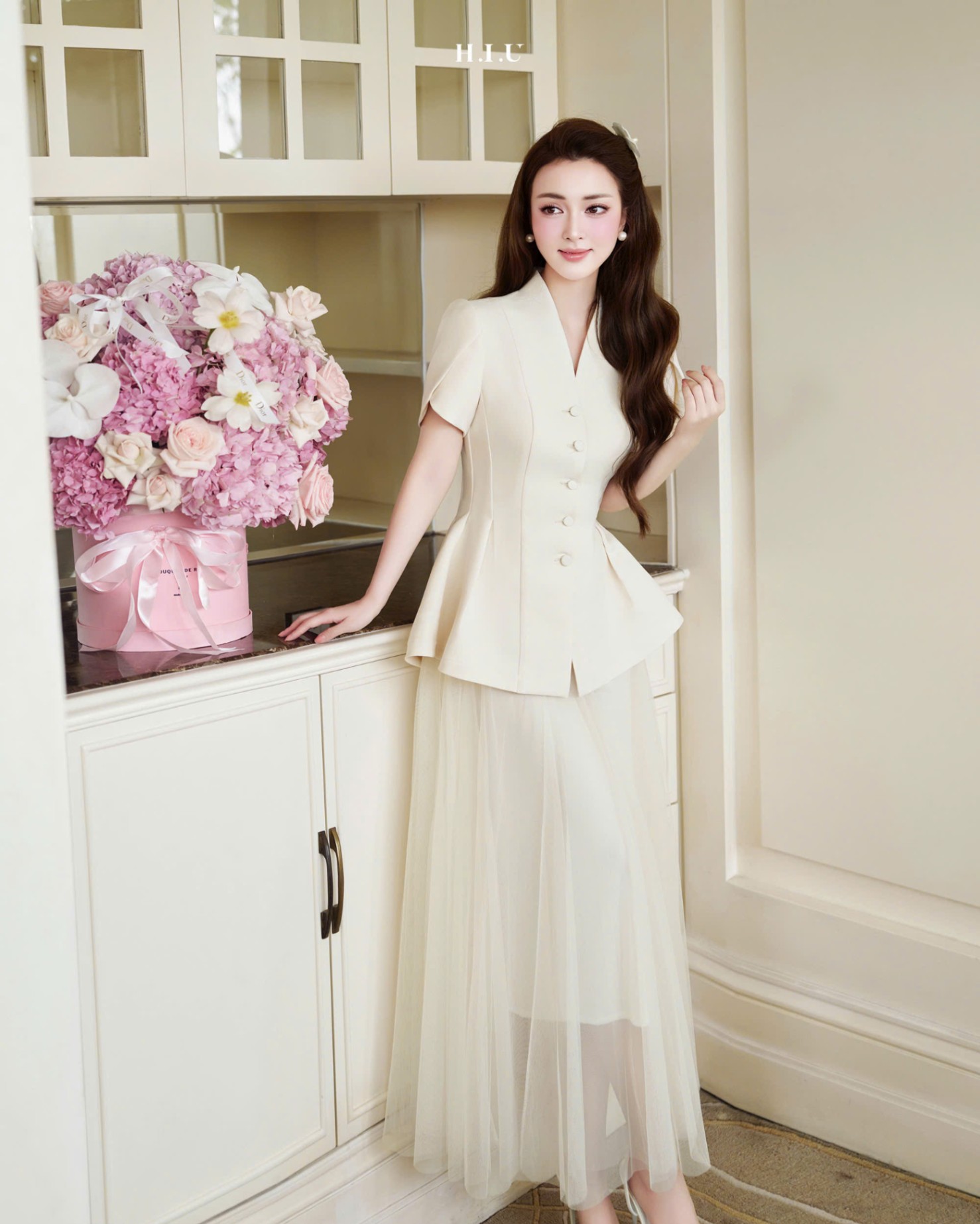 Áo thiết kế Peplum Jani Top text hàn cao cấp style hàn quốc HIU design