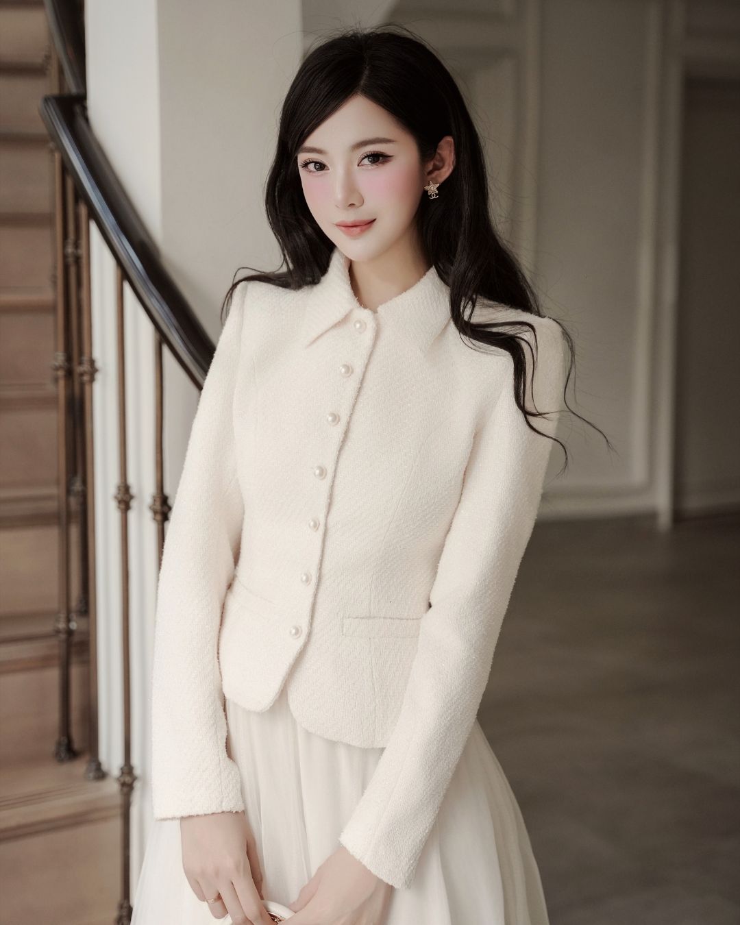 Áo Khoác nữ dài tay Dạ tweed hàn 2 lớp Gila blazer HIU design