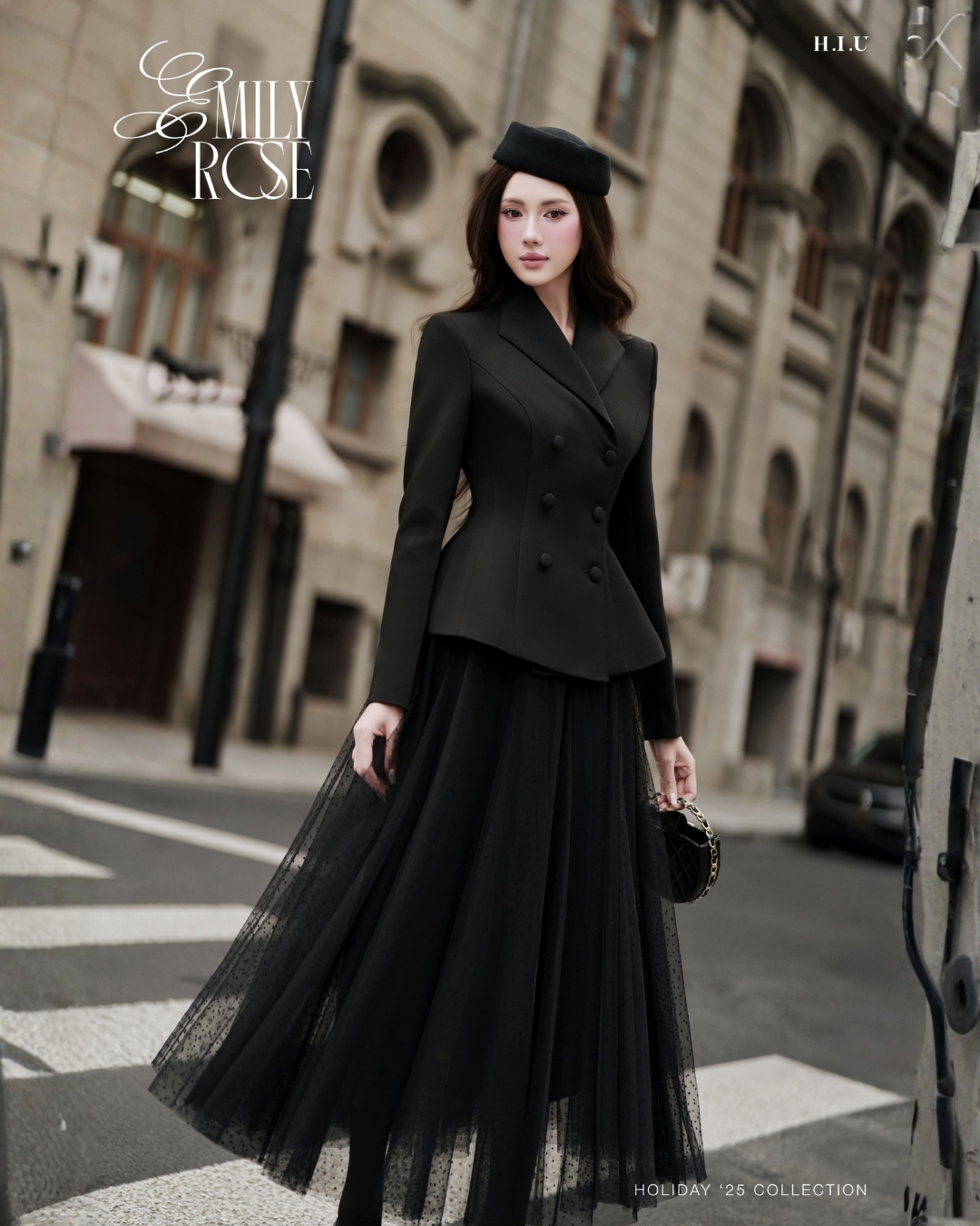 Áo Vest thiết kế nữ Blacki blazer chất liệu text hàn HIU design