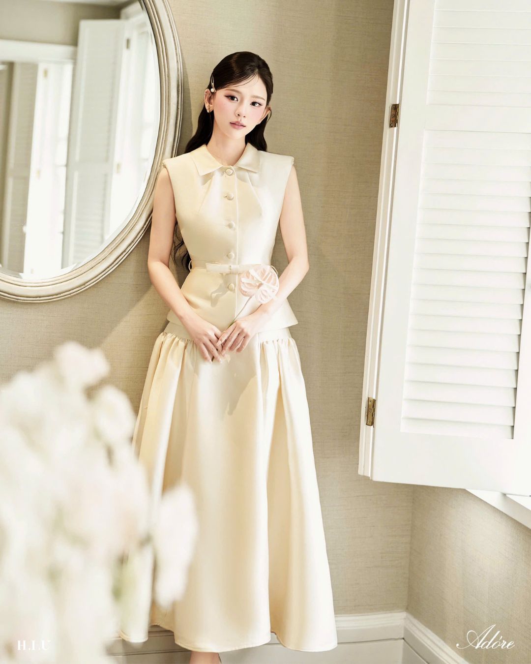 Áo thiết kế taffta hàn Dali Top cao cấp L1 style tiểu thư HIU design