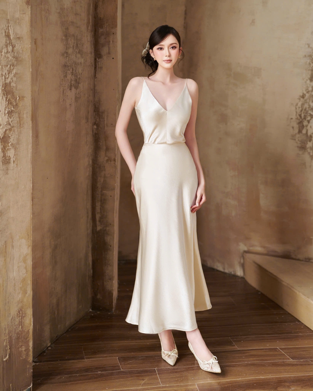 Chân váy Lụa midi thiết kế đuôi cá Elia Skirt Lụa satin hàn ko nhàu cao cấp HIU design