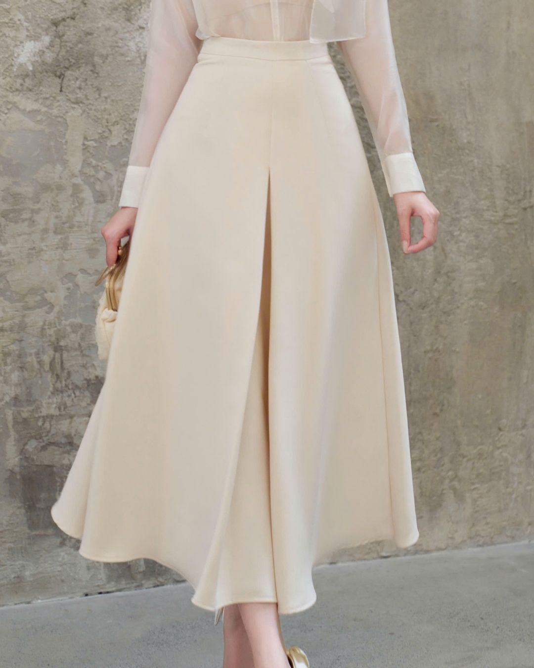 Chân váy dài Midi nữ thiết kế dấu ly Fina skirt chất liệu text hàn HIU design