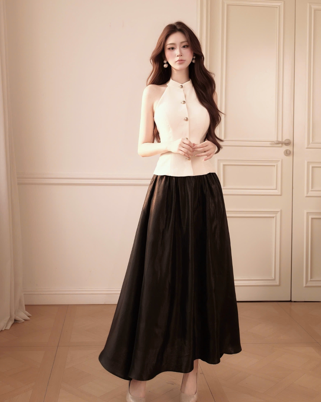 Chân váy midi Una Skirt Tafta óng hàn cao cấp nhún ly bồng HIU design