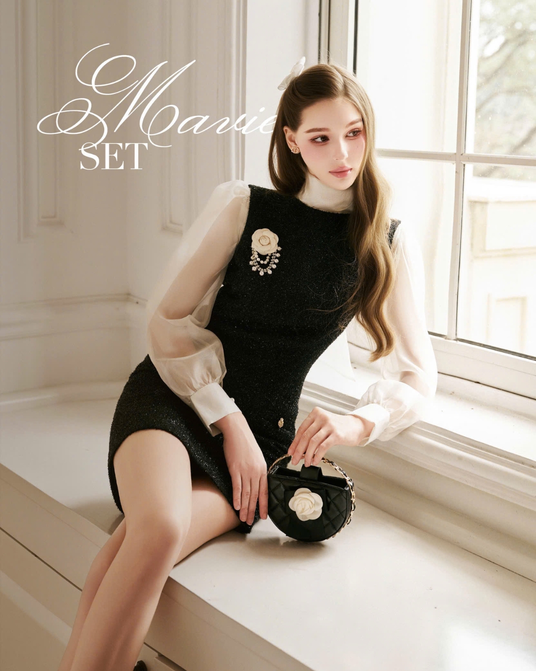 Set váy yếm kèm áo voan thiết kế cao cấp Mavie dress Tweed nhũ hàn 2 lớp HIU design