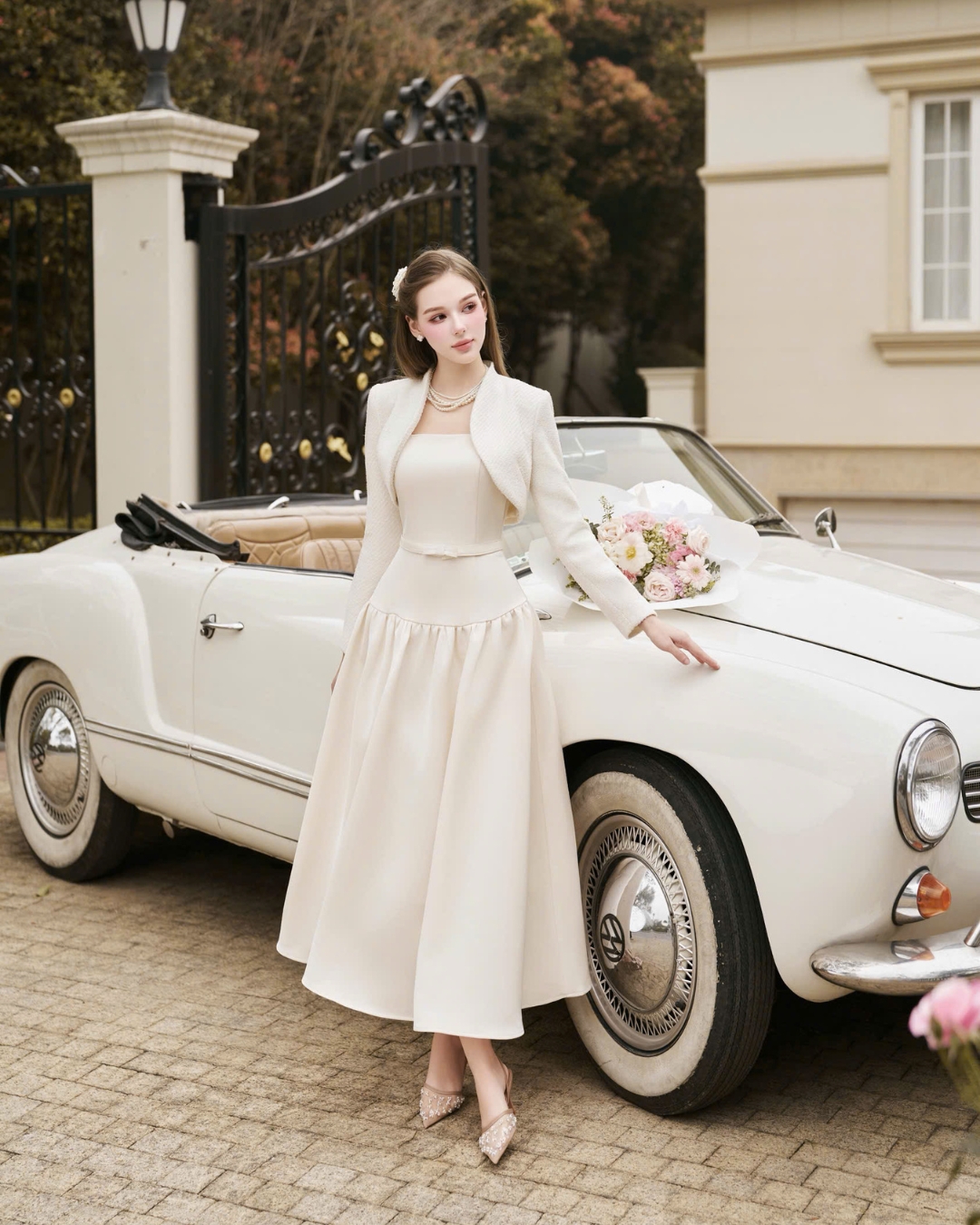 Váy nữ 2 dây thiết kế cao cấp Charlie dress tafta lụa hàn 2 lớp màu be HIU design