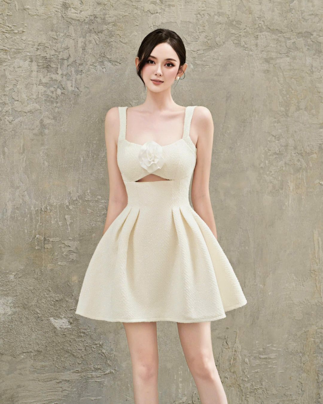 Váy nữ thiết kế Dona Dress dạ tweed ánh nhũ hàn đính hoa cao cấp HIU design