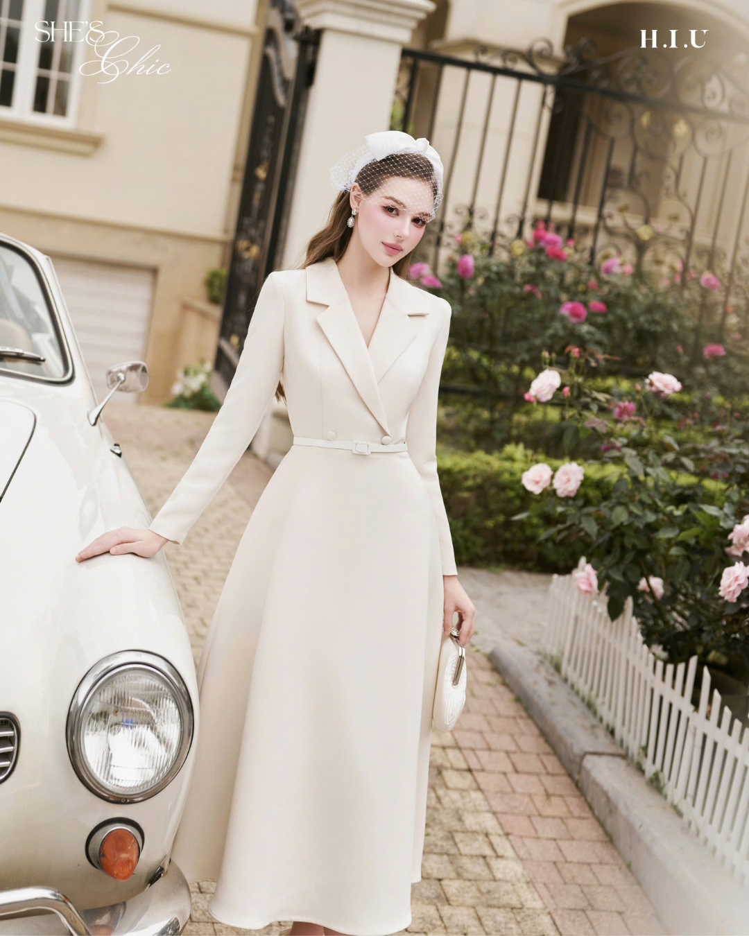 Váy nữ thiết kế Milan Dress thanh lịch Chất liệu text kem hàn HIU design