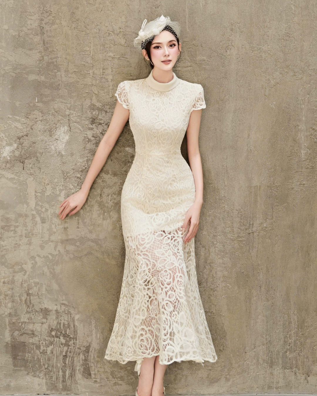 Váy nữ thiết kế Ren hoa 3D bèo trễ vai Reli dress HIU design