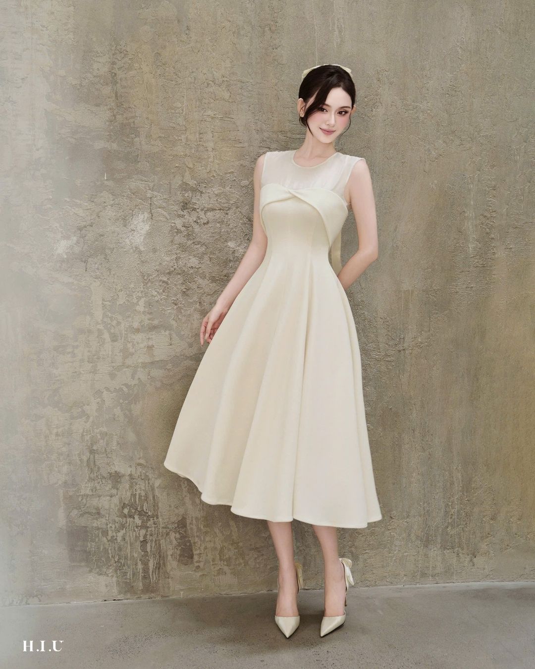 Váy nữ thiết kế cup ngực phối voan thanh lịch Mali dress HIU design