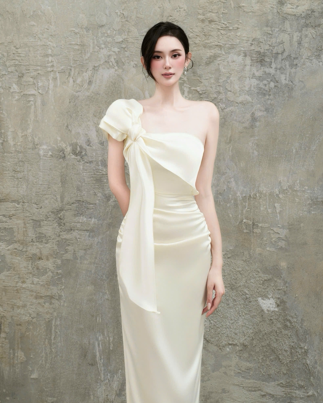 Váy nữ thiết kế lệch vai Selia dress Lụa Satin hàn cao cấp dáng dài HIU design