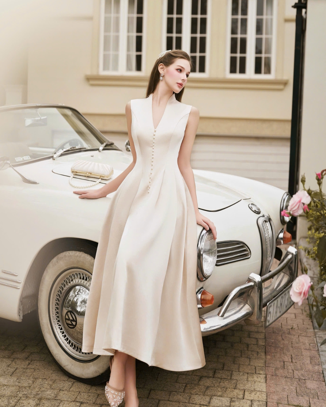 Váy nữ thiết kế lụa hàn Tafta dáng dài midi Magi dress HIU design