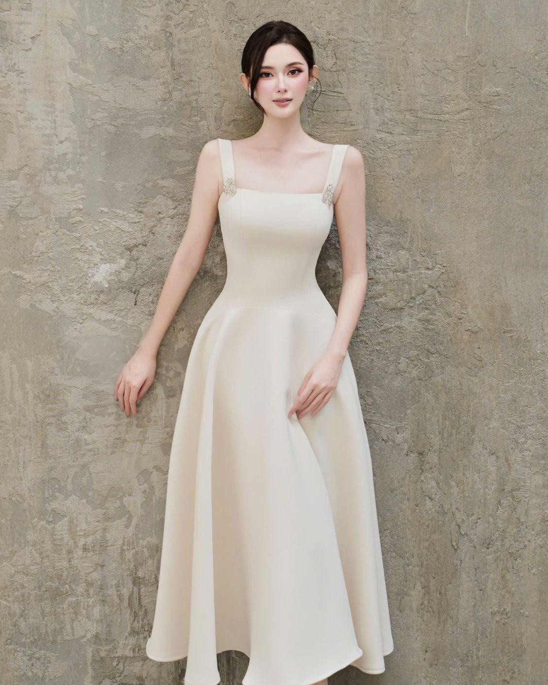 Váy nữ thiết kế text kem thanh lịch Sari dress HIU design