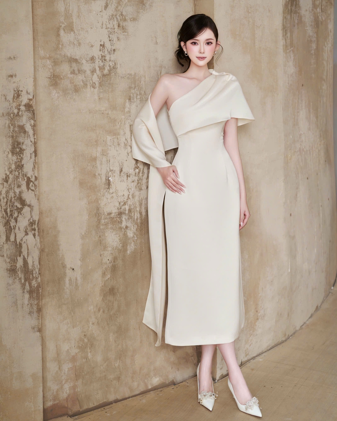 Váy tiệc nữ thiết kế Amy dress lụa hàn cao cấp dáng choàng vai tiểu thư thanh lịch HIU design