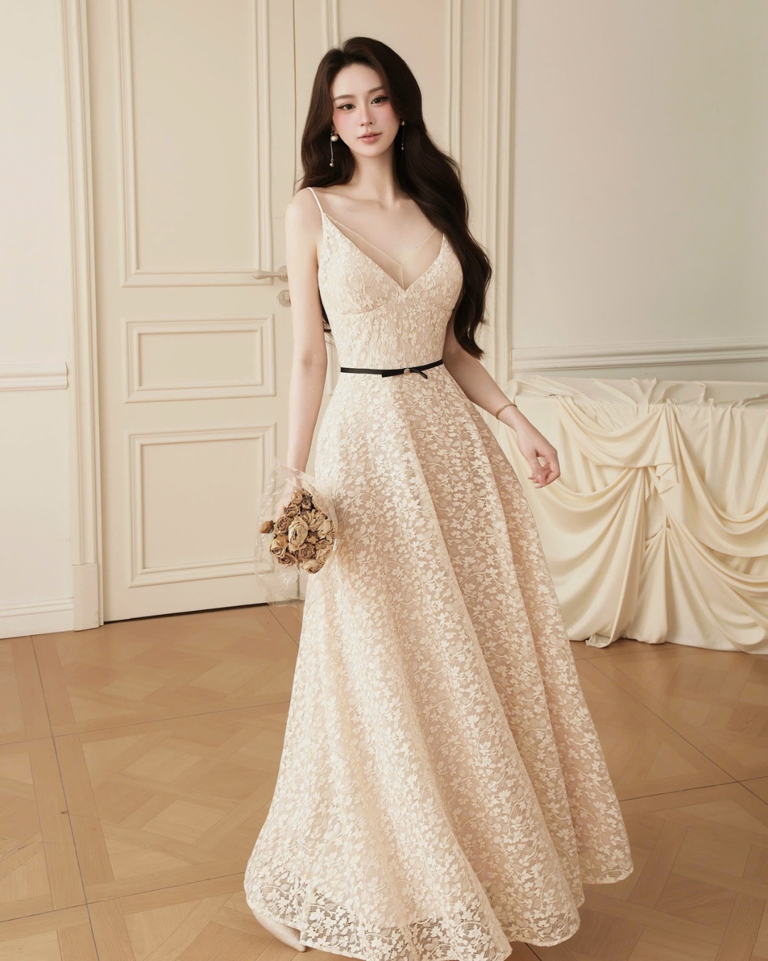 Váy tiệc nữ thiết kế cup ngực Helen dress taffta hàn cao cấp dáng dài midi HIU design