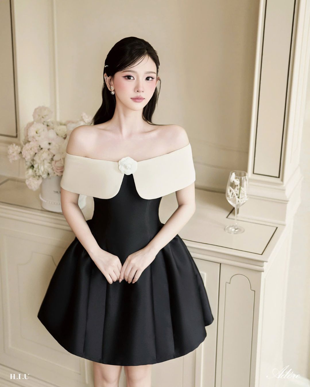 Váy tiệc nữ thiết kế trễ vai Bona dress dáng A bồng tafta hàn cao cấp HIU design