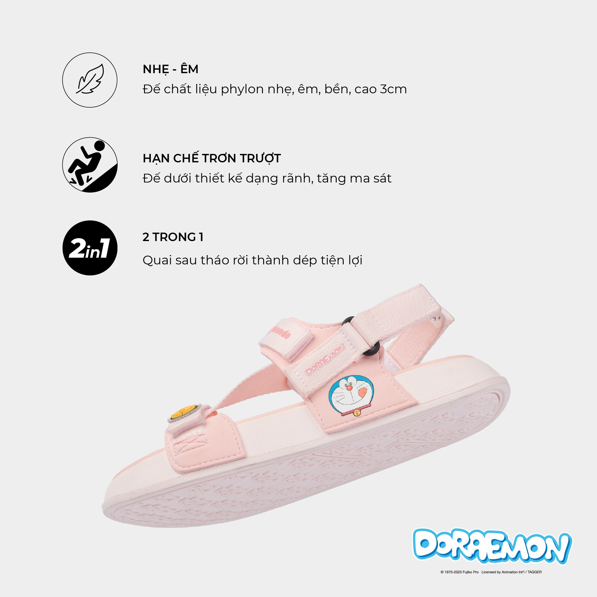 Sandals Platy 1 Doraemon full hồng