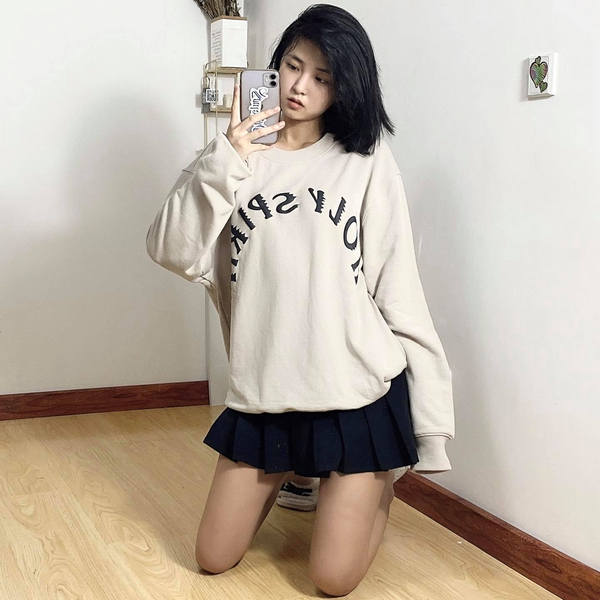 Áo hoodie không mũ dáng ngắn