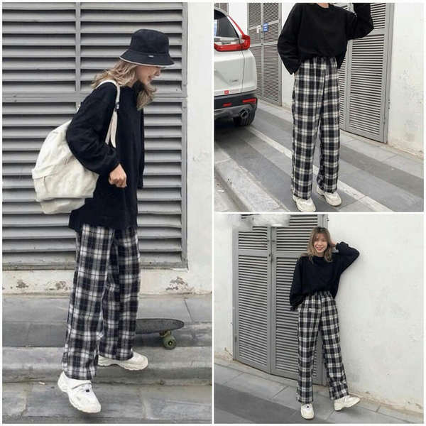 Áo sweater unisex kết hợp với quần ống rộng