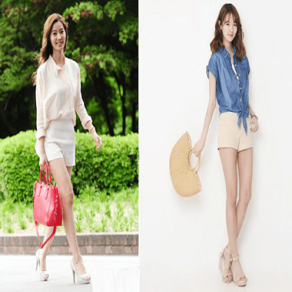 Phối quần short với sơ mi denim