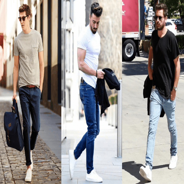 Jeans nam ống rộng mix áo thun/áo phông