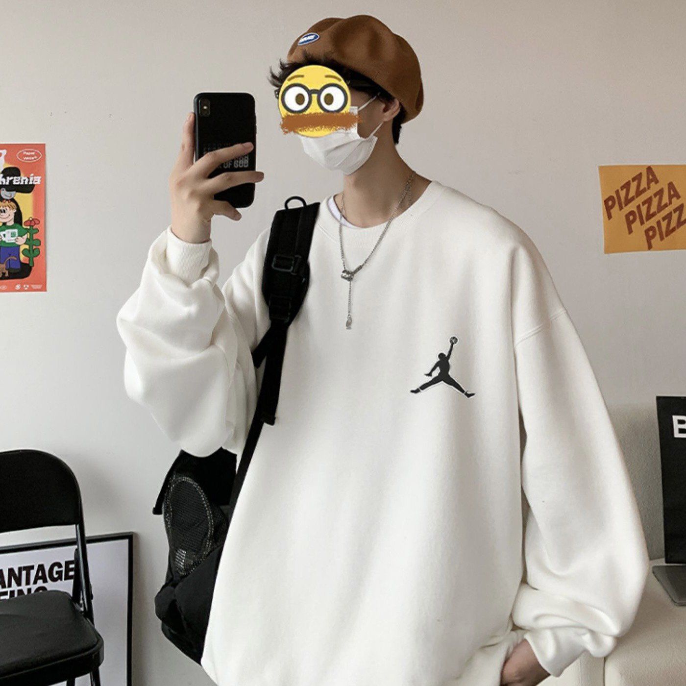 Áo Sweater Oversize Jumpman - Trắng - M