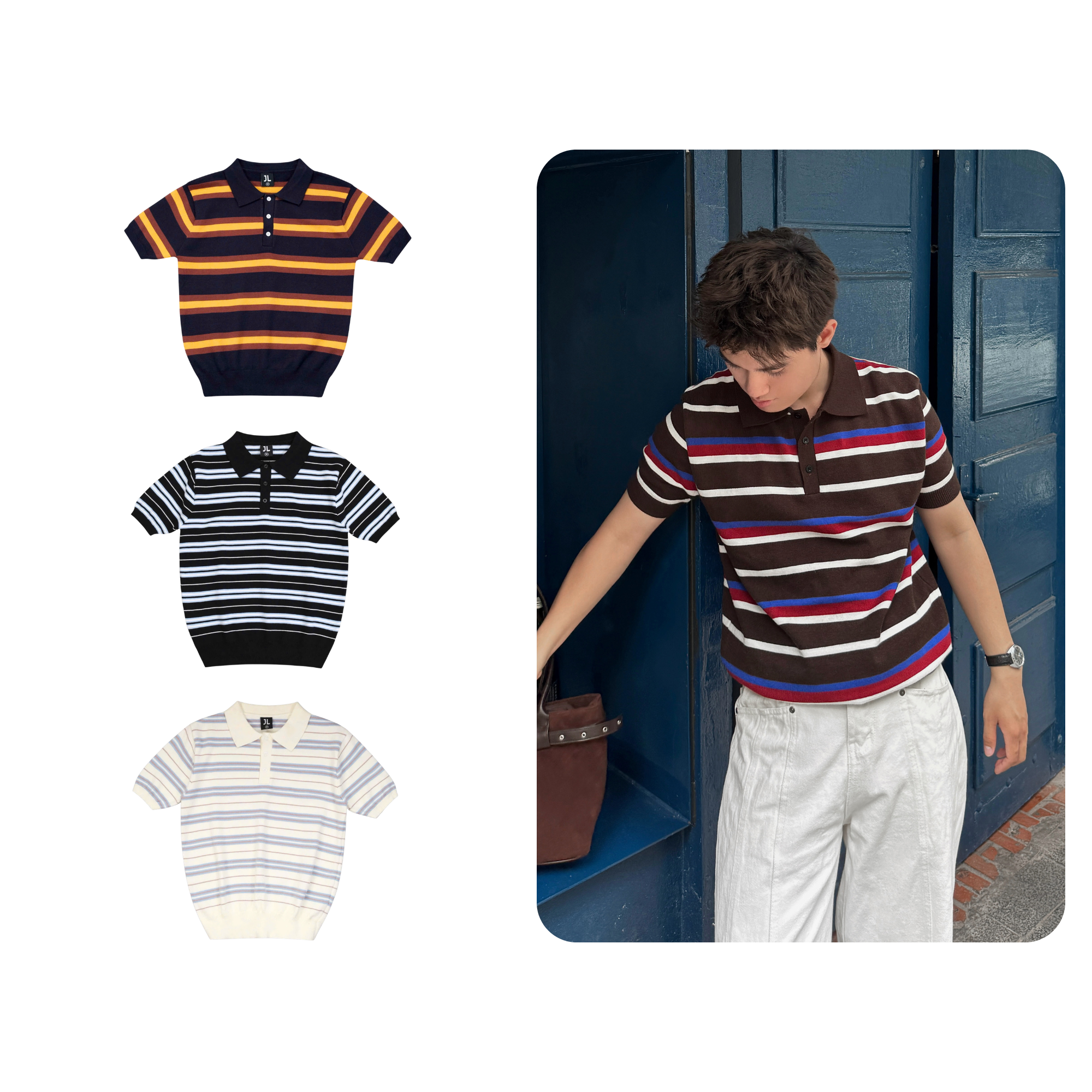 Áo polo len kẻ Essence Jack Lane