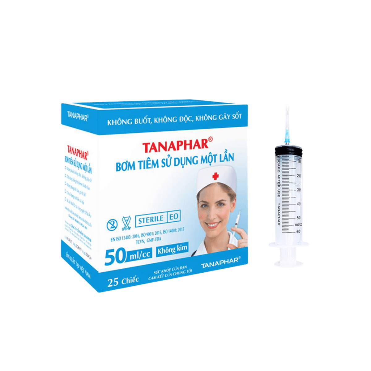 Bơm tiêm dùng 1 lần TANAPHAR 50ml (Hộp=25 cái, Thùng=400 cái)