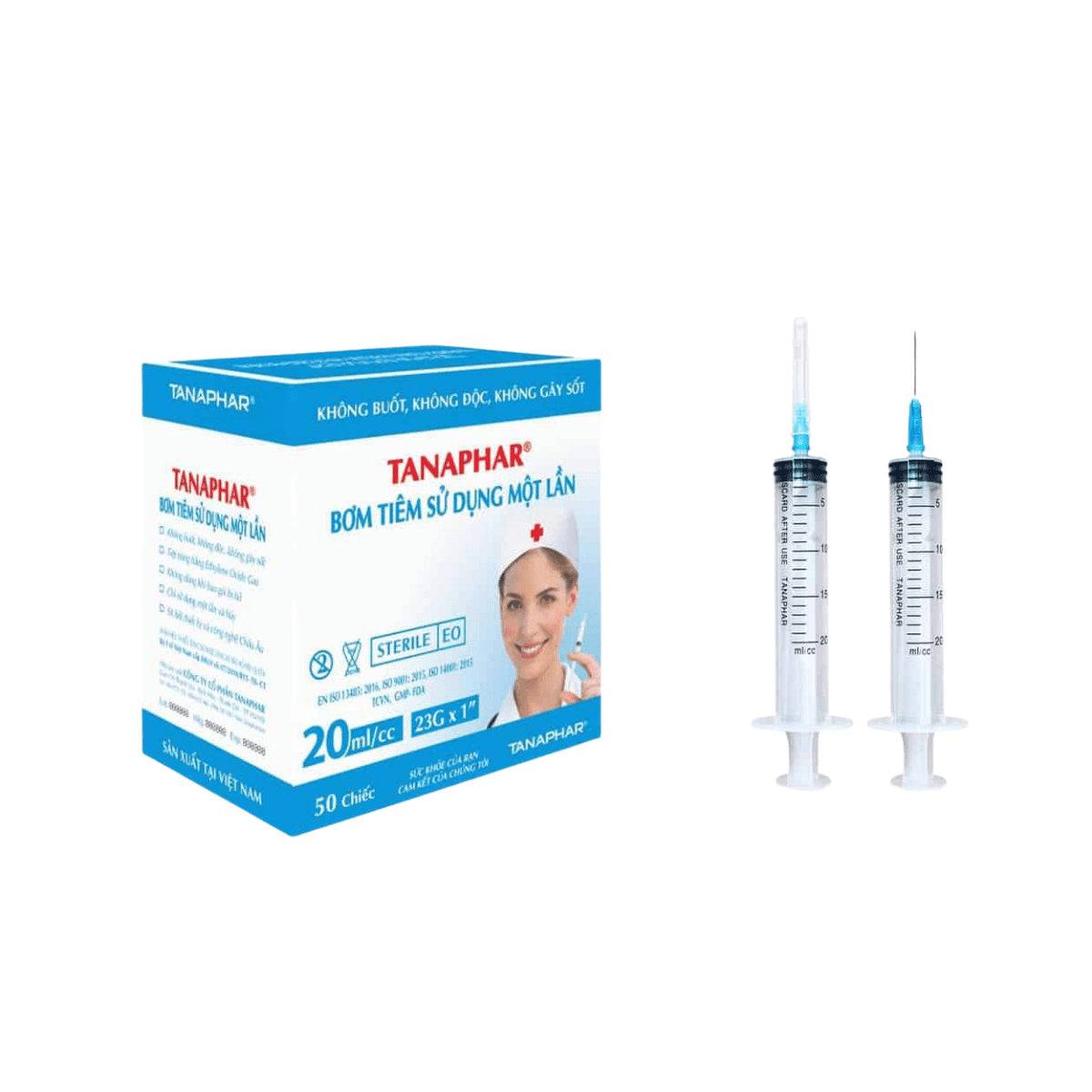 Bơm tiêm dùng 1 lần TANAPHAR 20ml (Hộp=50 cái, Thùng=1600 cái)