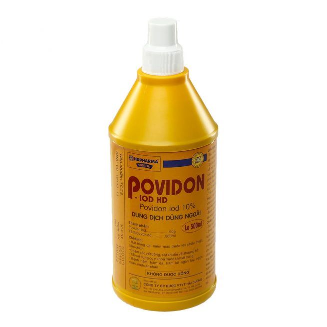 Povidon iod 10% Hải Dương (Chai=500ml, Thùng=80 chai)