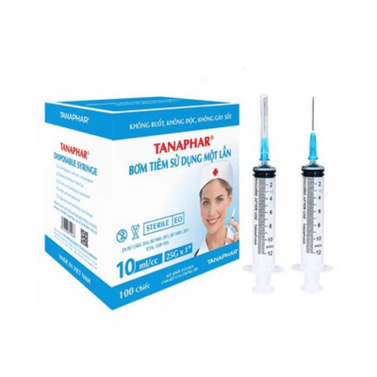 Bơm tiêm dùng 1 lần TANAPHAR 10ml (Hộp=100 cái, Thùng=1200 cái)