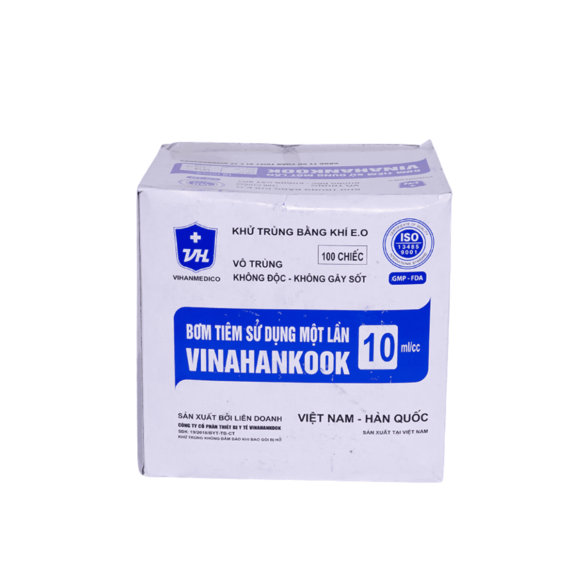 Bơm tiêm dùng 1 lần 10ml, G25 Vinahancook (Hộp=100 chiếc, Thùng=1200 chiếc)